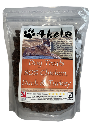 Akela Pet Dog Training Treats 80% Chicken, Duck & Turkey 500g