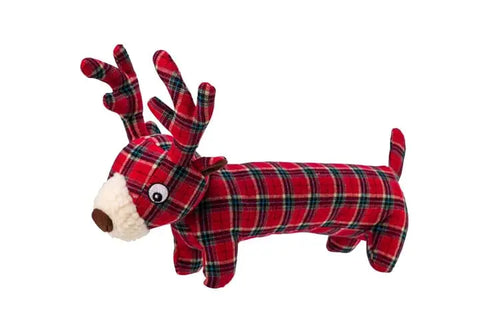 House of Paws Red Tweed Reindeer Dog Toy